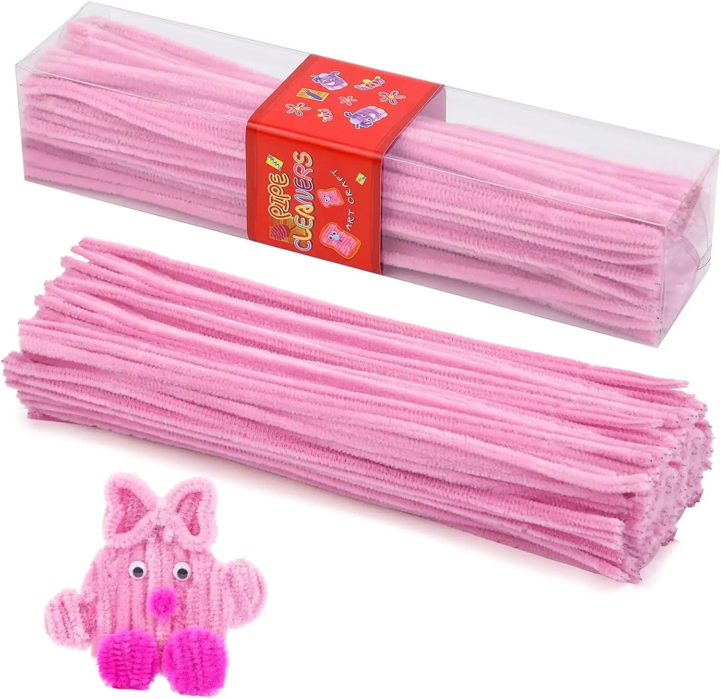 200pcs Pipe Cleaners Craft Set with 10 pairs Adhesive Eyes Chenille Stems DIY Christmas Mother's Day Decoration Art Supplies