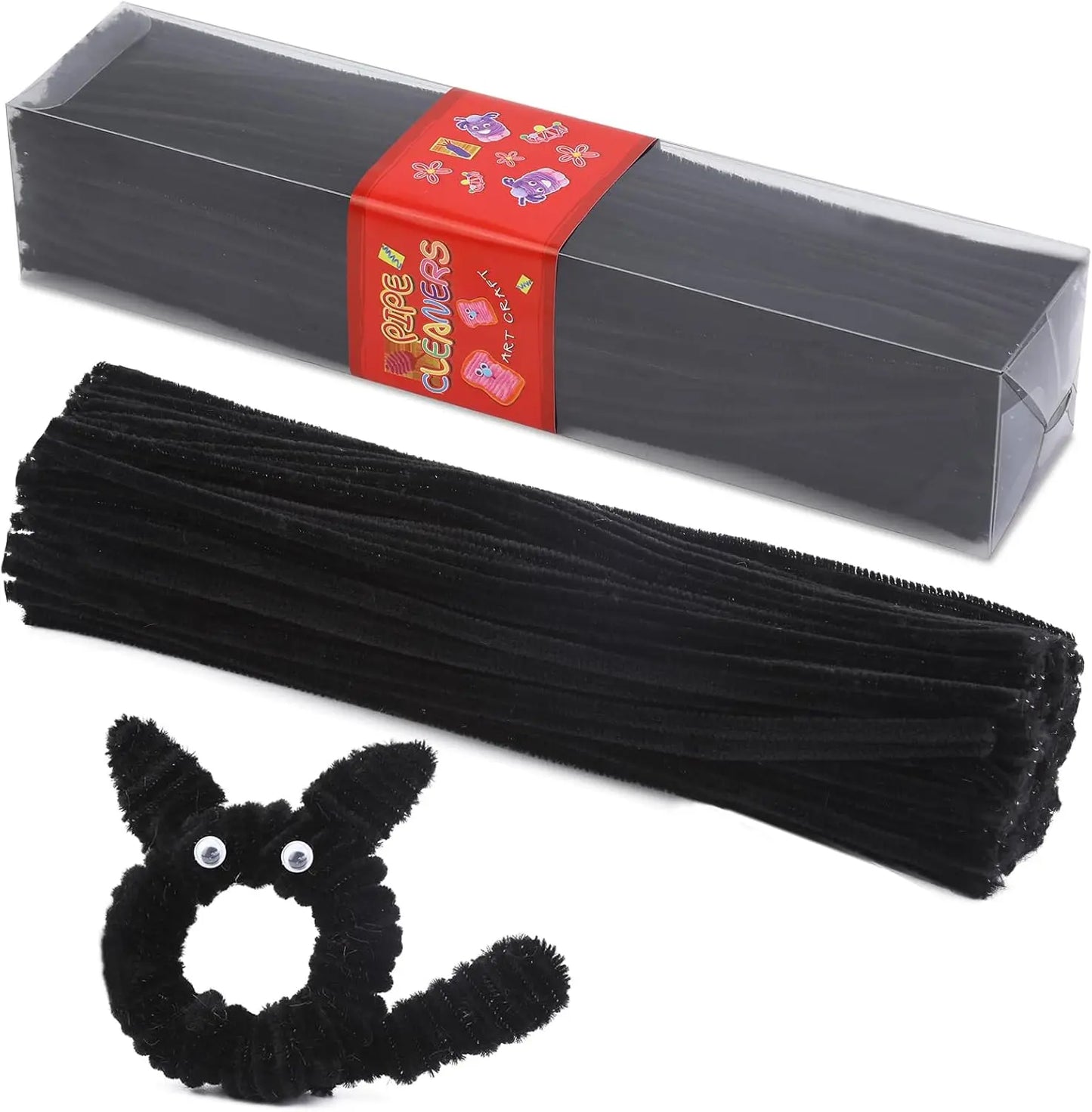 200pcs Pipe Cleaners Craft Set with 10 pairs Adhesive Eyes Chenille Stems DIY Christmas Mother's Day Decoration Art Supplies