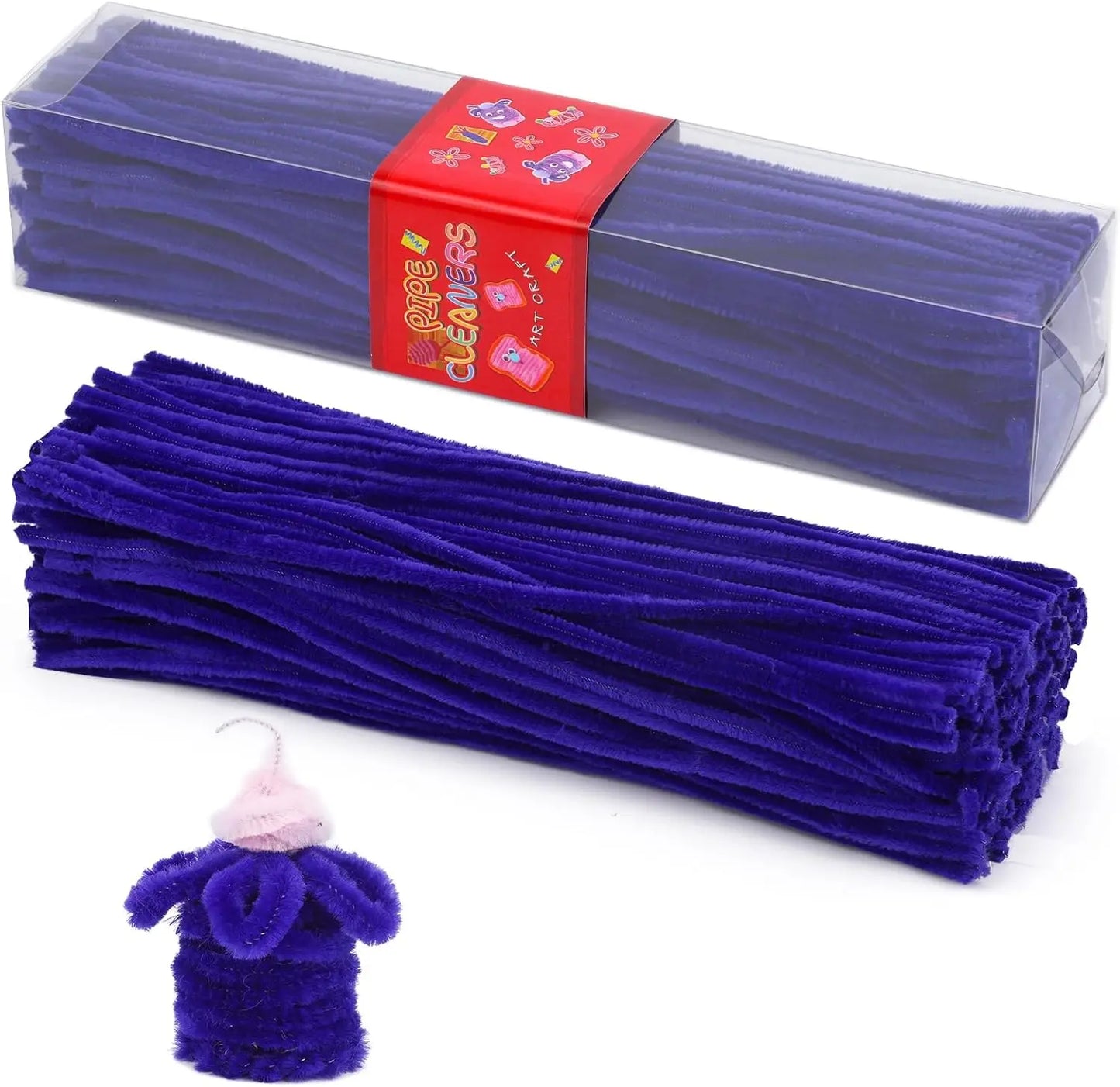 200pcs Pipe Cleaners Craft Set with 10 pairs Adhesive Eyes Chenille Stems DIY Christmas Mother's Day Decoration Art Supplies