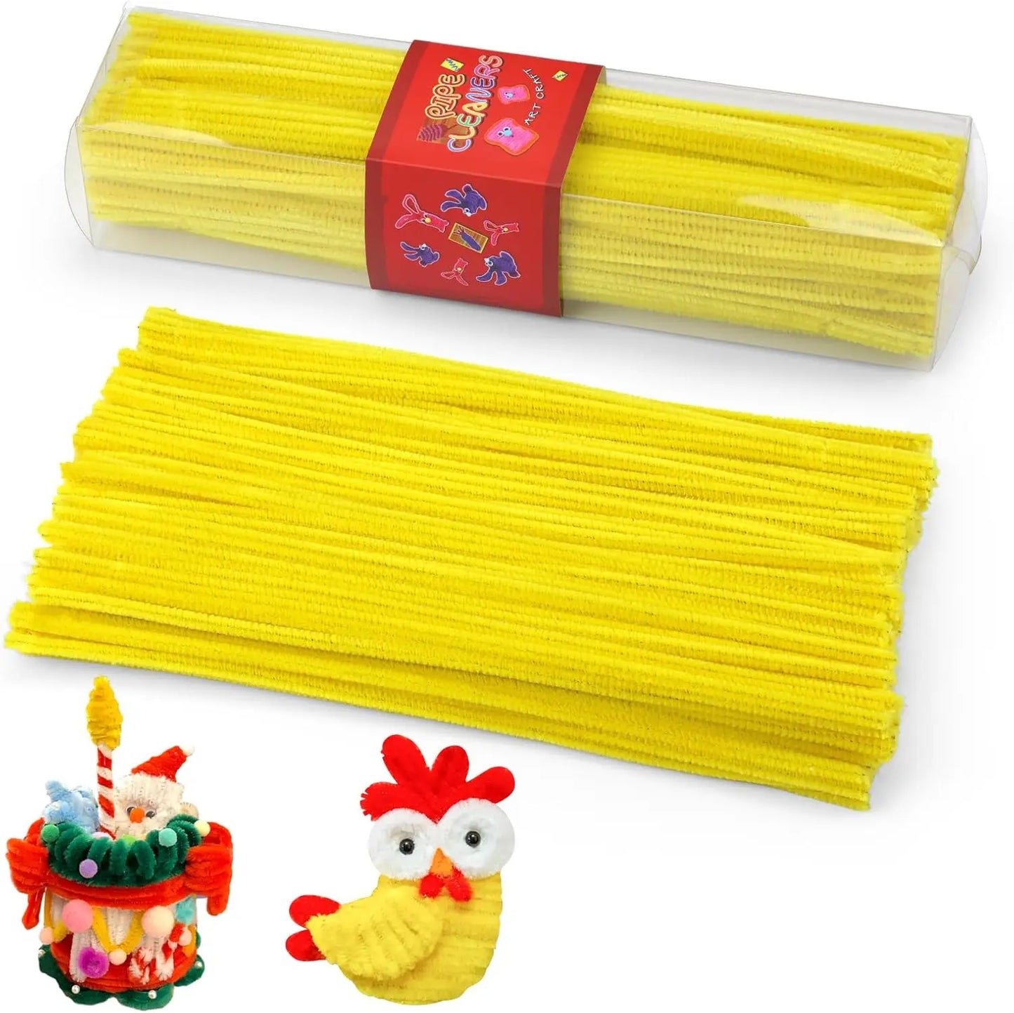 200pcs Pipe Cleaners Craft Set with 10 pairs Adhesive Eyes Chenille Stems DIY Christmas Mother's Day Decoration Art Supplies