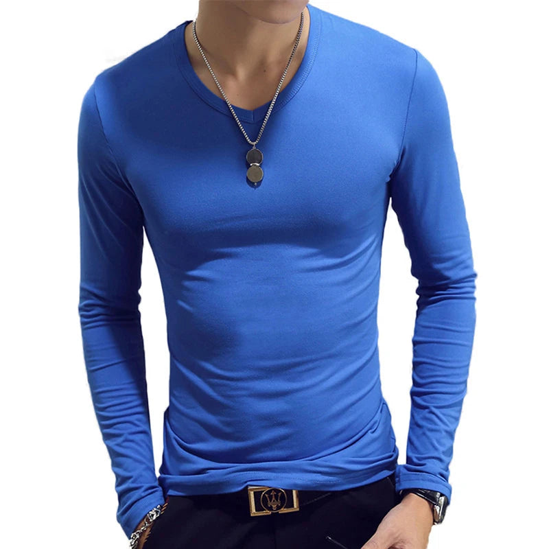 Spring Autumn Period Long Sleeve Cultivate One's Morality Men's T-shirt O-neck Solid Polyester T Shirt Men Red Blue Black