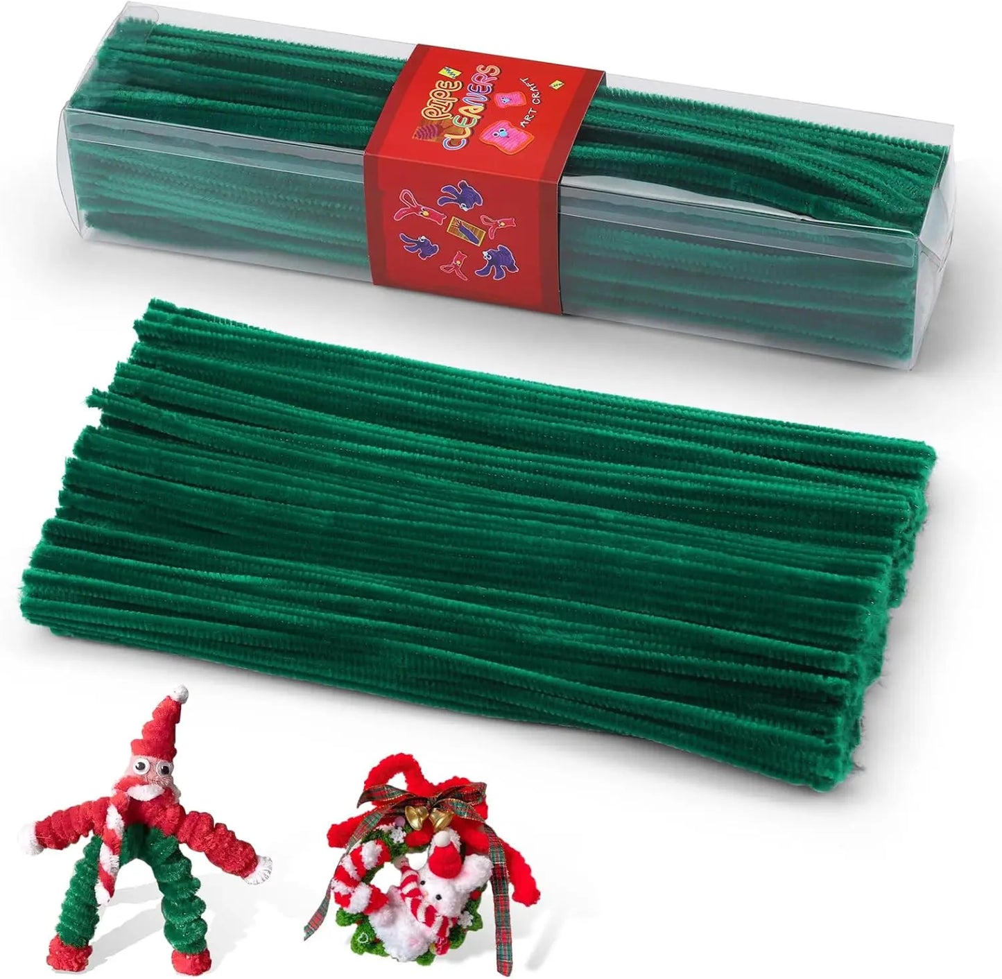 200pcs Pipe Cleaners Craft Set with 10 pairs Adhesive Eyes Chenille Stems DIY Christmas Mother's Day Decoration Art Supplies