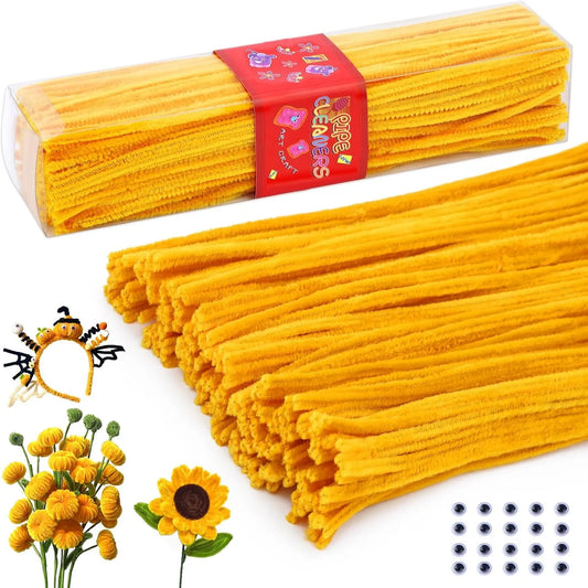 200pcs Pipe Cleaners Craft Set with 10 pairs Adhesive Eyes Chenille Stems DIY Christmas Mother's Day Decoration Art Supplies