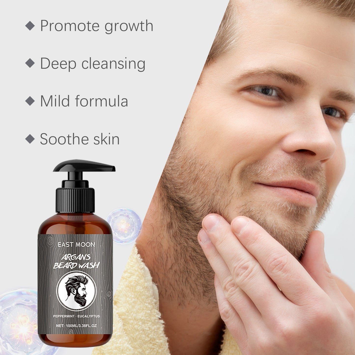 East Moon Facial Hair Shampoo Men's Facial Hair Cleansing Moisturizing Soft Facial Hair Gentle Clean Shave