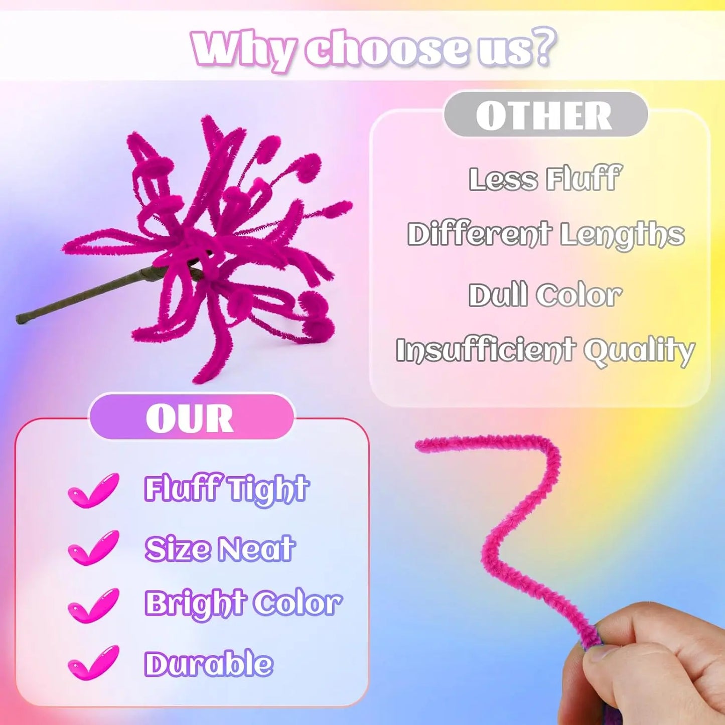 200pcs Pipe Cleaners Craft Set with 10 pairs Adhesive Eyes Chenille Stems DIY Christmas Mother's Day Decoration Art Supplies