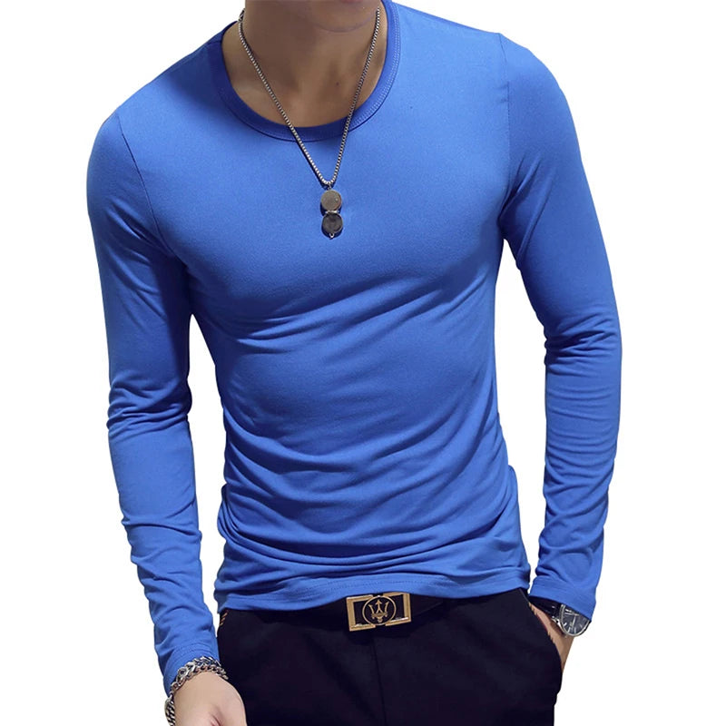 Spring Autumn Period Long Sleeve Cultivate One's Morality Men's T-shirt O-neck Solid Polyester T Shirt Men Red Blue Black