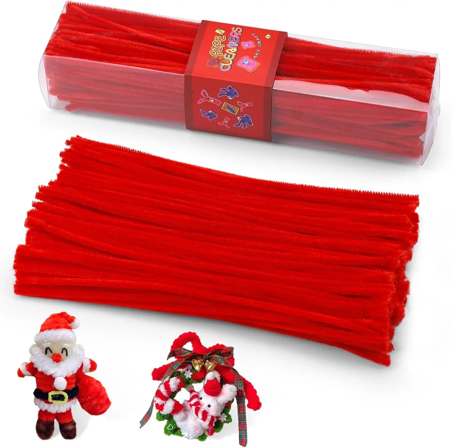 200pcs Pipe Cleaners Craft Set with 10 pairs Adhesive Eyes Chenille Stems DIY Christmas Mother's Day Decoration Art Supplies