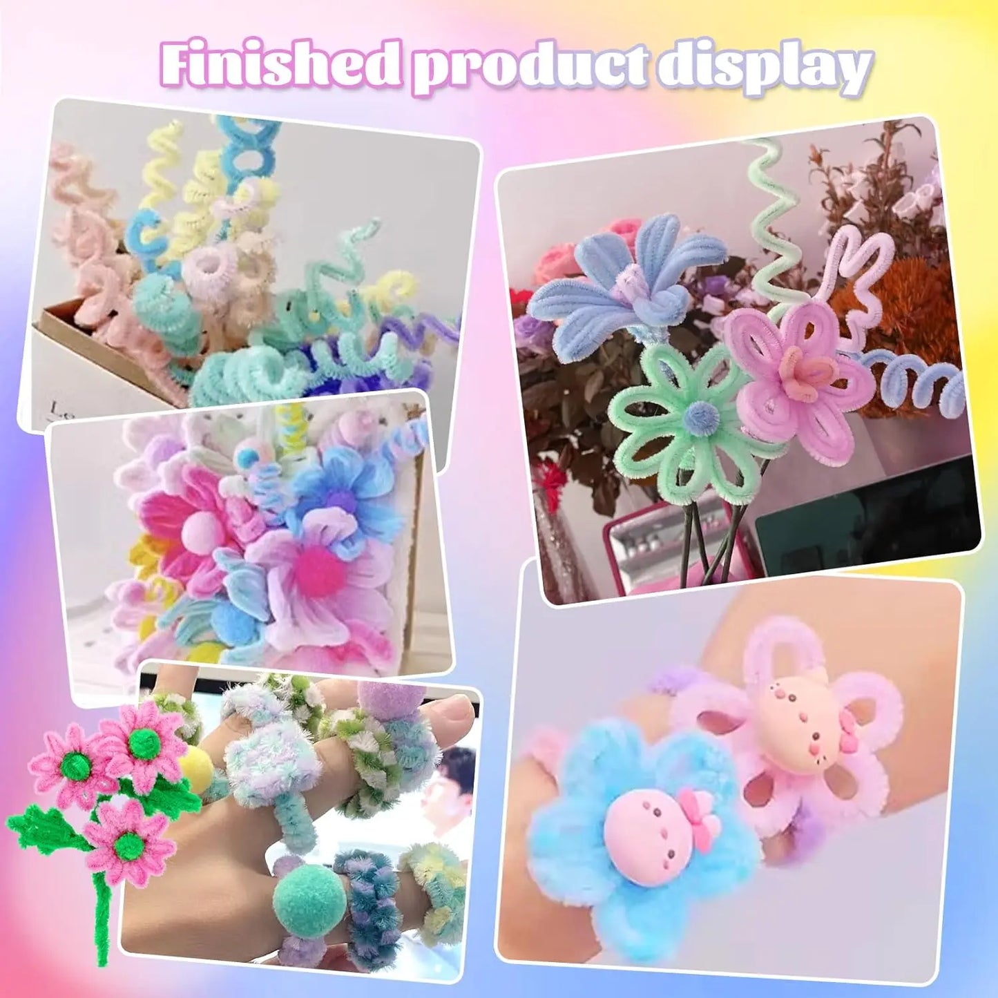 200pcs Pipe Cleaners Craft Set with 10 pairs Adhesive Eyes Chenille Stems DIY Christmas Mother's Day Decoration Art Supplies